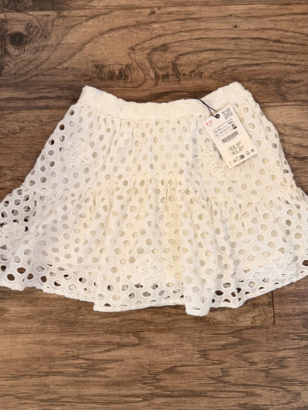 Zara Kids White Eyelet Lace Tiered Skirt